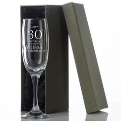 Personalised Any Age Birthday Champagne Flute Glass In Silk Lined Gift Box