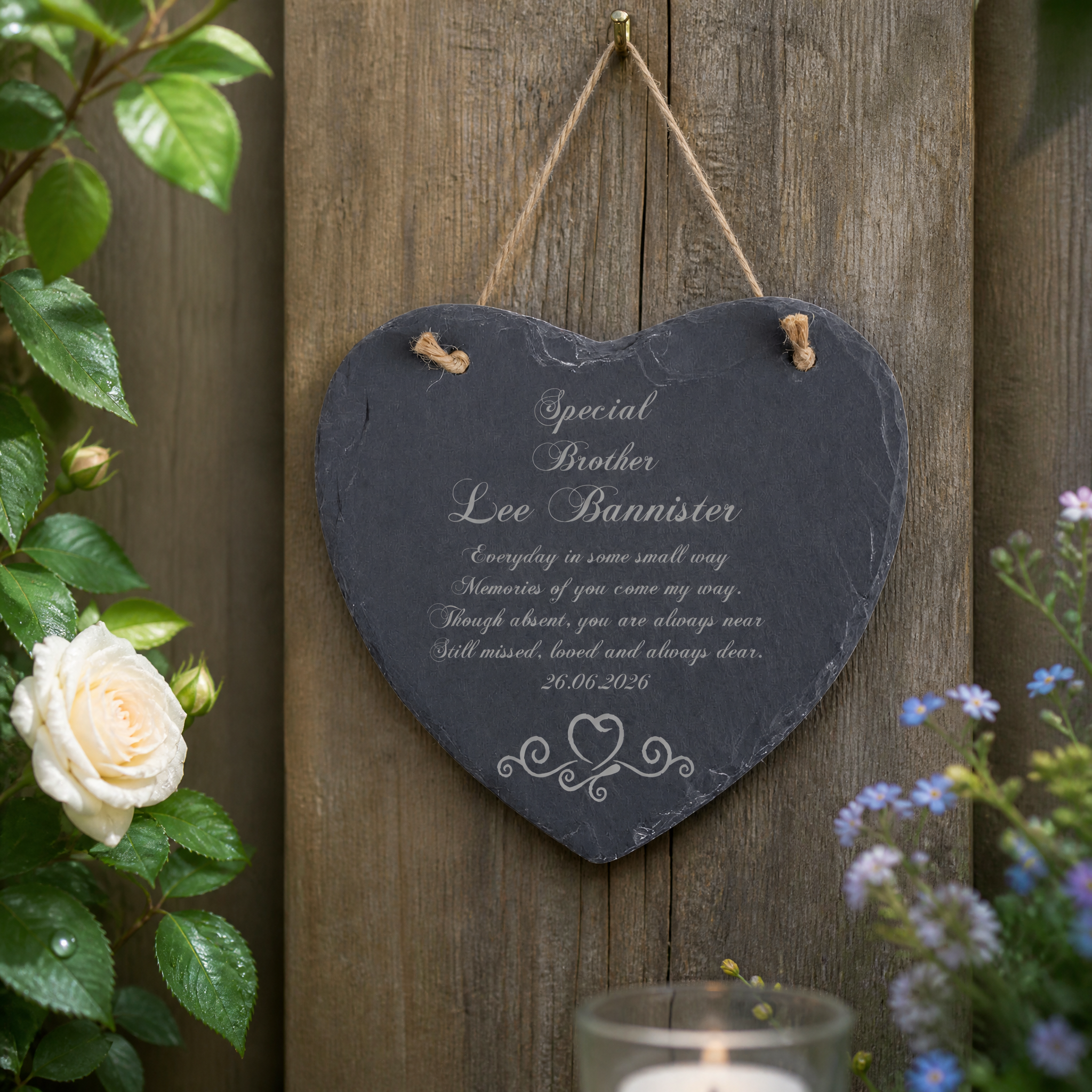 Brother Memorial Plaque, Personalised Slate, 20Cm Heart Honor Personalised Heart Gifts ukgiftstoreonline
