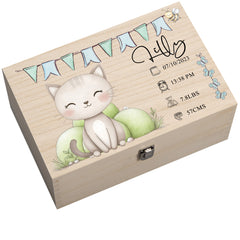 Personalised Wooden Baby Memory Keepsake Box With Cute Animals