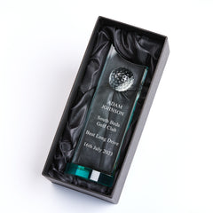 Large Jade Glass Personalised Golf Trophy With 3D Ball