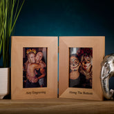 Personalised Solid Oak Wood Double Photo Frame Bottom Engraved Text