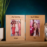 Personalised Solid Oak Wood Double Photo Frame With Any Engraving Cursive Text…