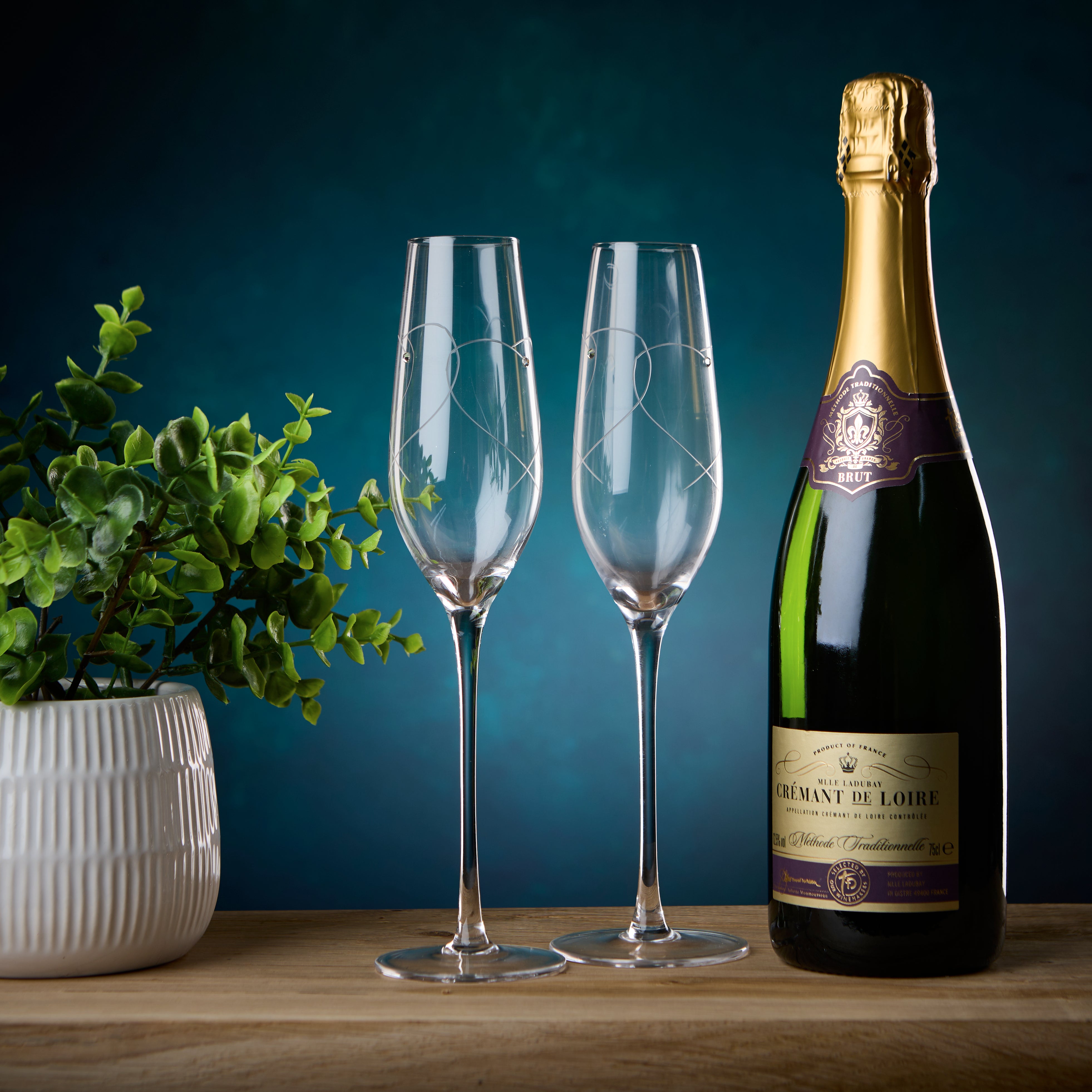 Champagne Prosecco Flute Glass with Doble Heart and Crystals Personalised Gin Glass ukgiftstoreonline