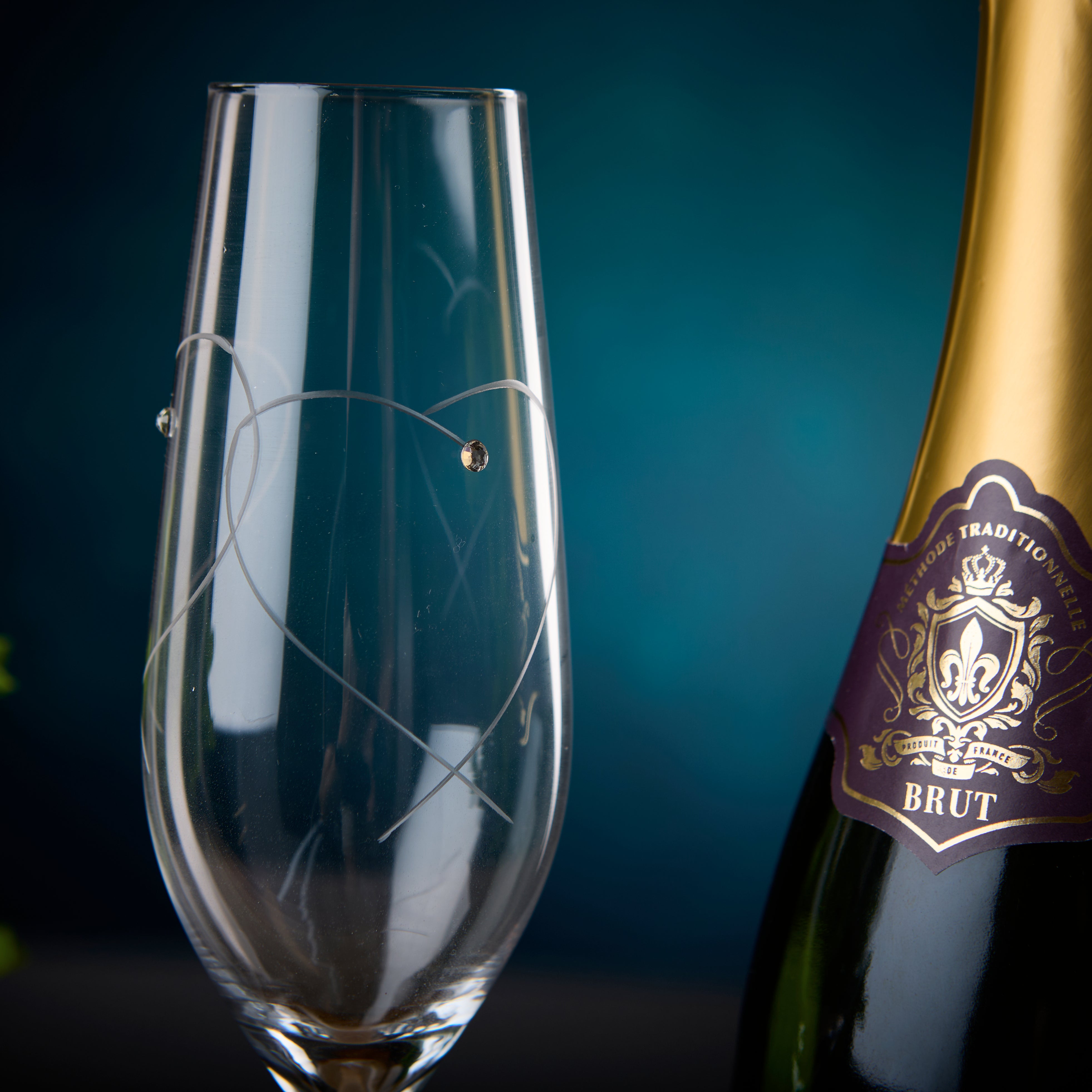 Champagne Prosecco Flute Glass with Doble Heart and Crystals Personalised Gin Glass ukgiftstoreonline