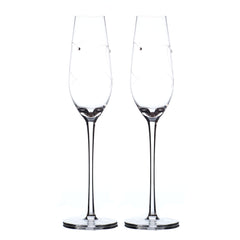 Pair Of Luxury Champagne Flute Glass with Doble Heart and Crystals Wedding Anniversary Champagne Glasses ukgiftstoreonline