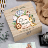 Personalised Wooden Baby Keepsakes Memory Box Gift With Safari Theme
