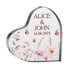 Personalised Wedding Heart Plaque Gift, Anniversary Keepsake, Engagement Plaque With Earthly Flowers