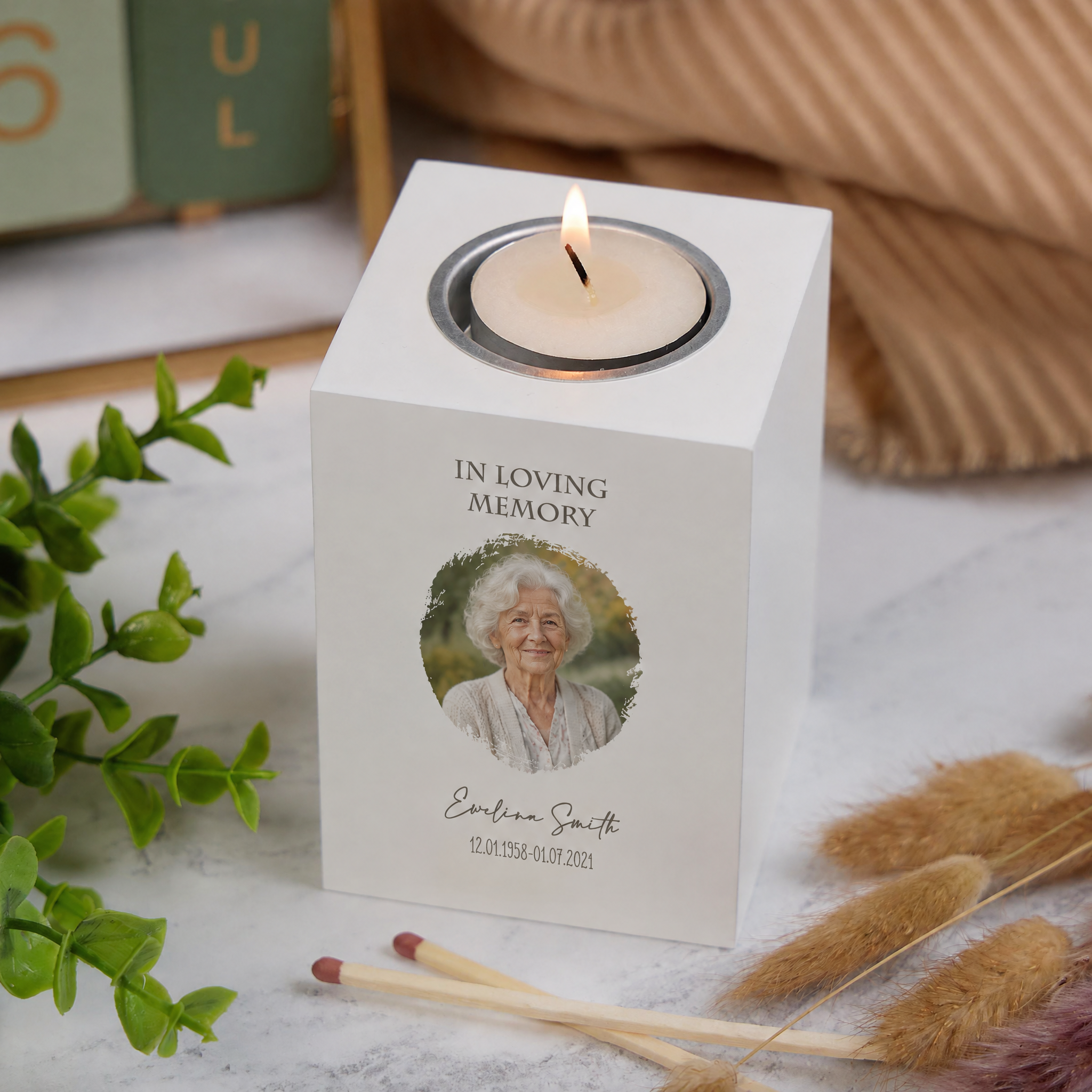 Memorial Wooden Tea Light Holder Bereavement Sympathy Gift With Photo Tea Light Holder ukgiftstoreonline