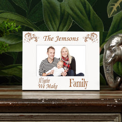 Personalised Family Name Photo Frame Gift White Wood Finish