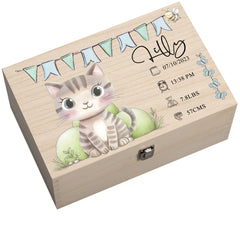 Personalised Wooden Baby Memory Keepsake Box With Cute Animals