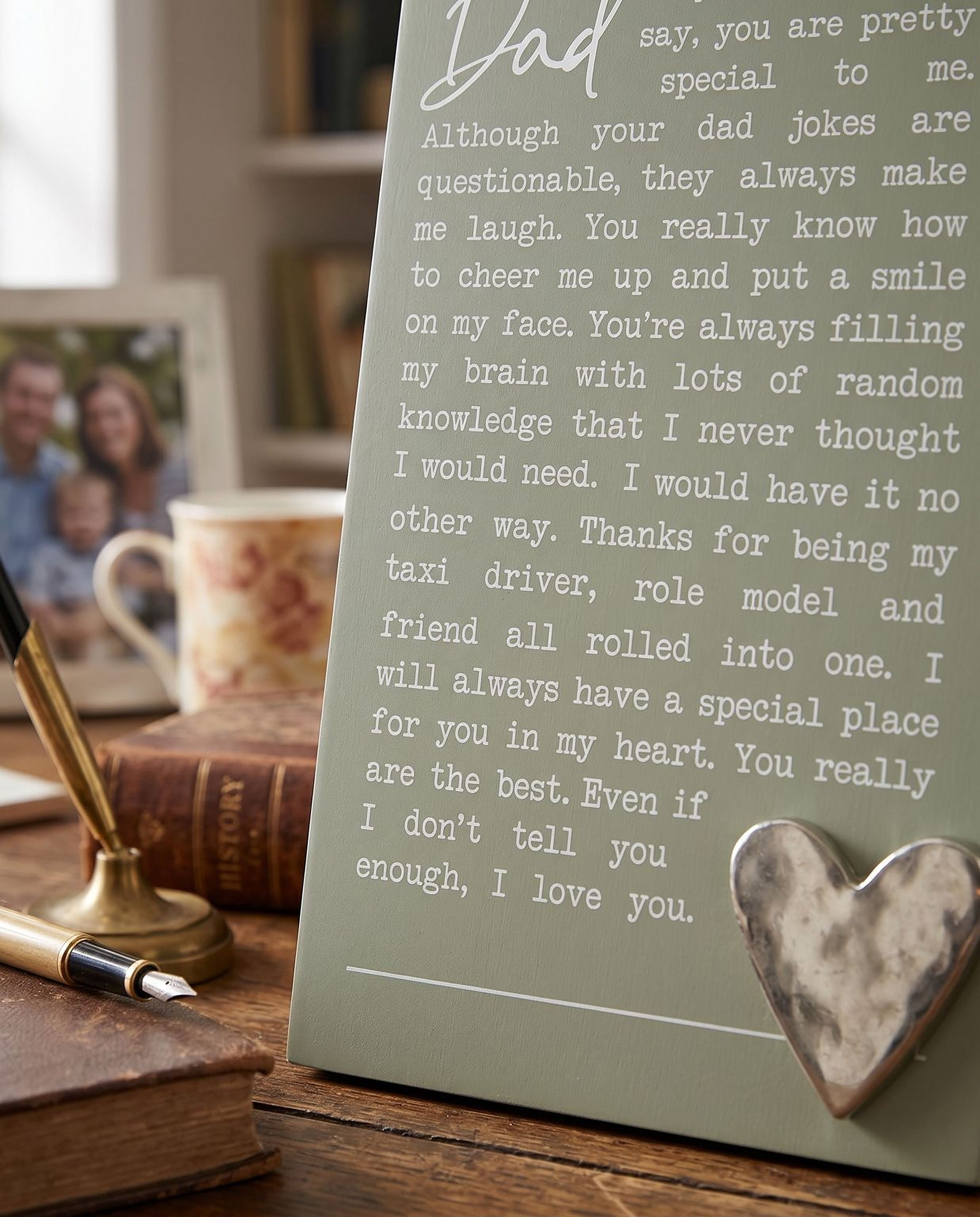 Dad Plaque Gift – Raised Silver Heart Plaque With Sentimental Quote & Elegant Display Nan Photo Frame ukgiftstoreonline