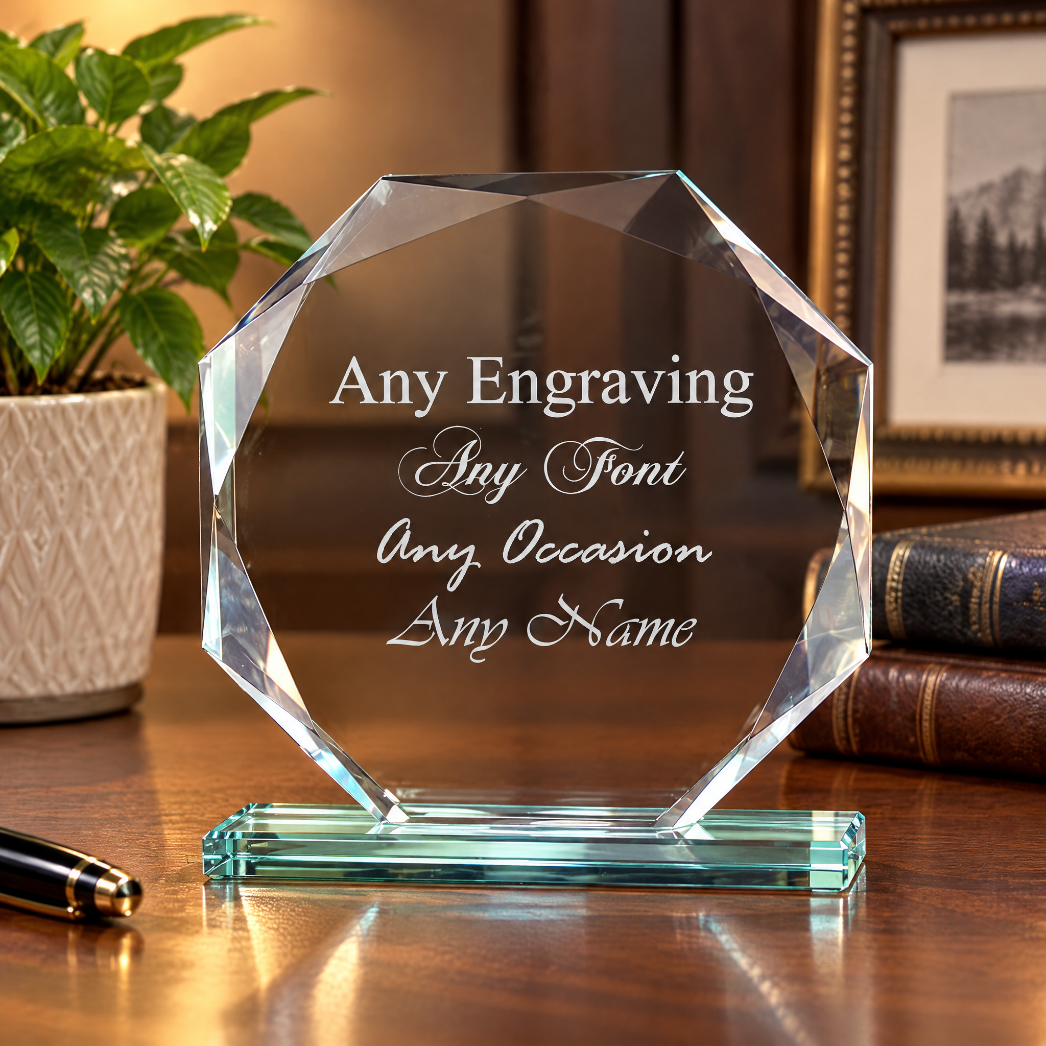 Personalised Jade Glass Trophy, 15Cm Octagonal Award For Engraving Jade Glass ukgiftstoreonline