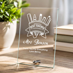 Teacher Thank You Plaque – Personalised Glass Award Plaque For Best Teacher Personalised Crystal Glass ukgiftstoreonline