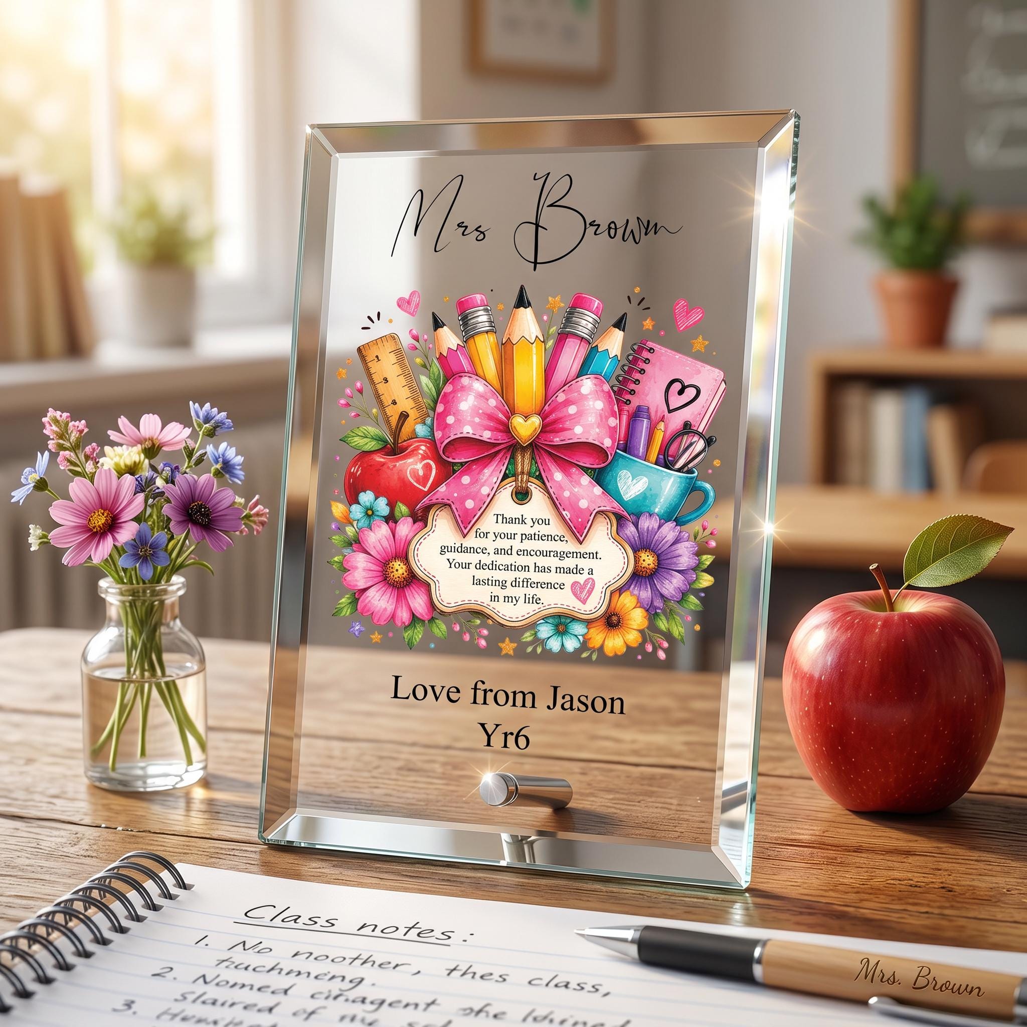 Personalised Teacher Gift Plaque, Keepsake, Patience Quote (18cm x 13cm, Thick Glass, Custom Engraving) ukgiftstoreonline