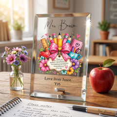 Personalised Teacher Gift Plaque, Keepsake, Patience Quote (18cm x 13cm, Thick Glass, Custom Engraving) ukgiftstoreonline