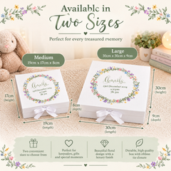 Personalised Baby Girl Memory Keepsake Box with Wildflower Wreath New Parents ukgiftstoreonline