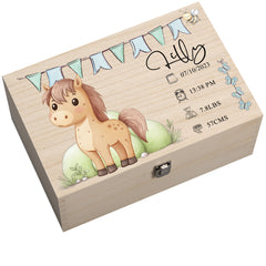Personalised Wooden Baby Memory Keepsake Box With Cute Animals