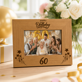 60th Birthday Photo Frame, Wooden Oak Finish Gift Display Stand Birthday Photo Frame ukgiftstoreonline