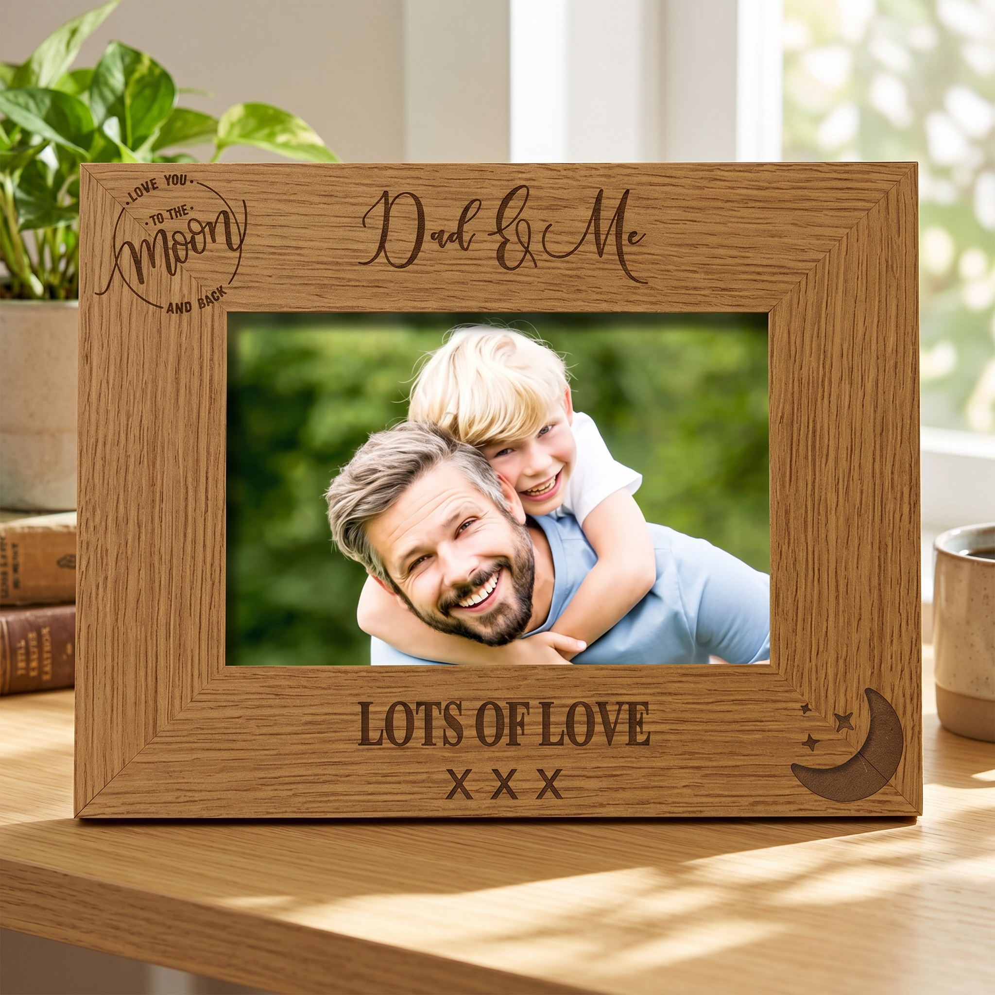Personalised Dad and Me Oak Wood Finish Photo Frame Gift Photo Frame ukgiftstoreonline