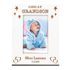 Personalised Great Grandson White Engraved Wooden Photo Frame Gift