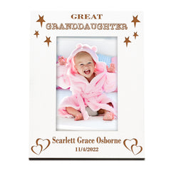 Personalised Great Granddaughter White Engraved Wooden Photo Frame Gift