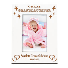 Personalised Great Granddaughter White Engraved Wooden Photo Frame Gift