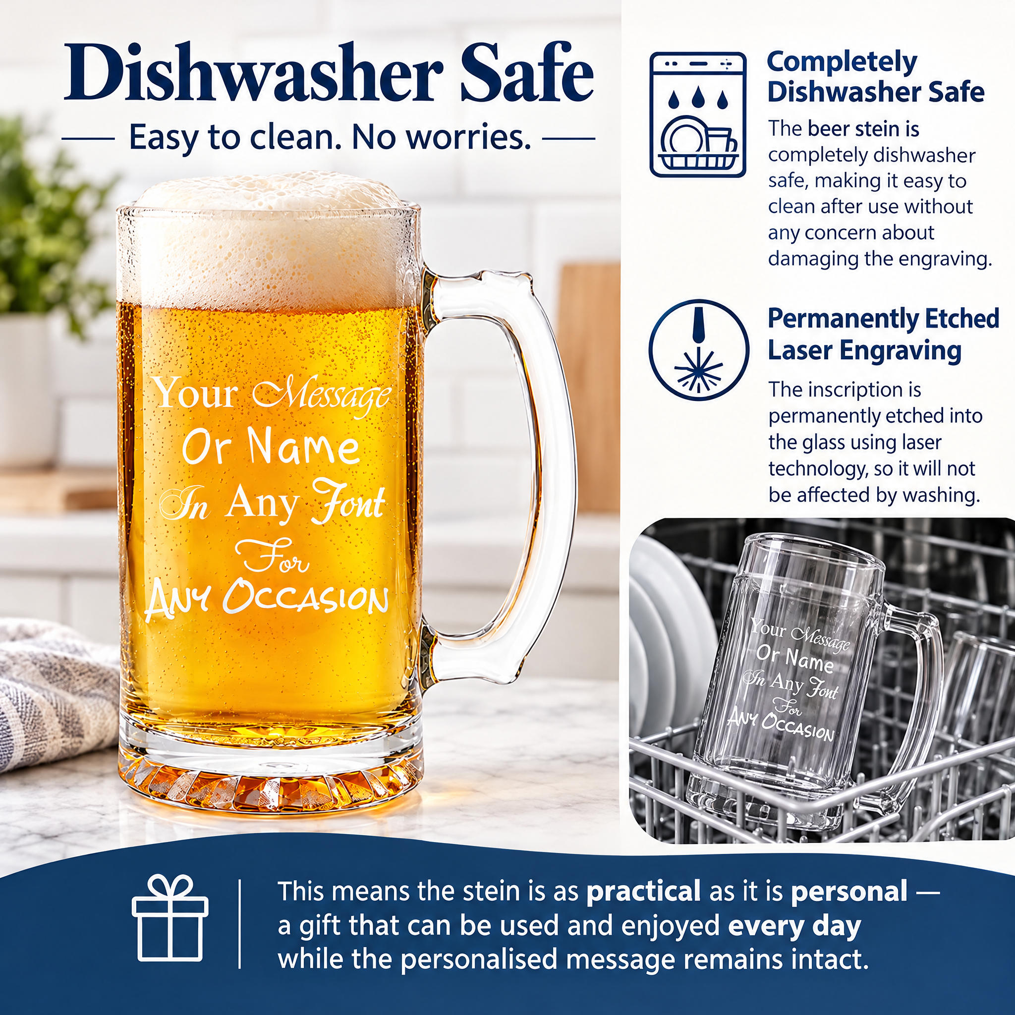 Personalised Beer Stein, 520Ml Engraved Glass Mug, Thumb Handle, Gift Box personalised beer glasses ukgiftstoreonline