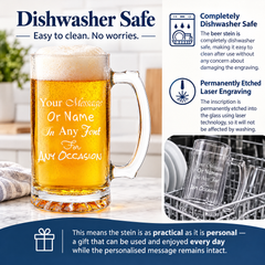Personalised Beer Stein, 520Ml Engraved Glass Mug, Thumb Handle, Gift Box personalised beer glasses ukgiftstoreonline