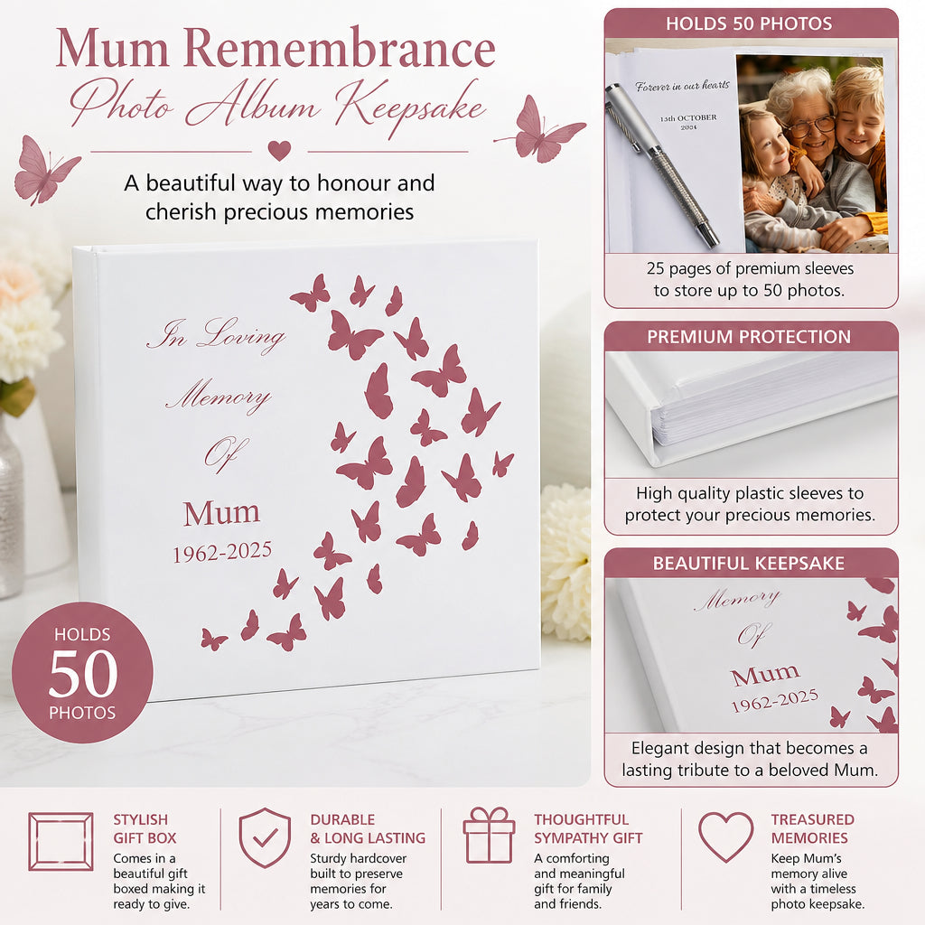 Personalised Mum In Loving Memory Butterflies Design Photo Album Mum Photo Album ukgiftstoreonline