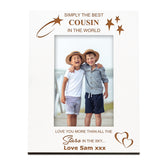 Personalised Cousin White Engraved Wooden Photo Frame Gift