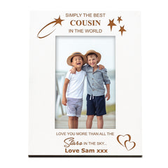 Personalised Cousin White Engraved Wooden Photo Frame Gift