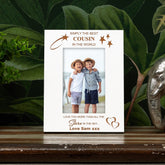 Personalised Cousin White Engraved Wooden Photo Frame Gift