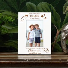 Personalised Cousin White Engraved Wooden Photo Frame Gift