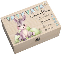 Personalised Wooden Baby Memory Keepsake Box With Cute Animals