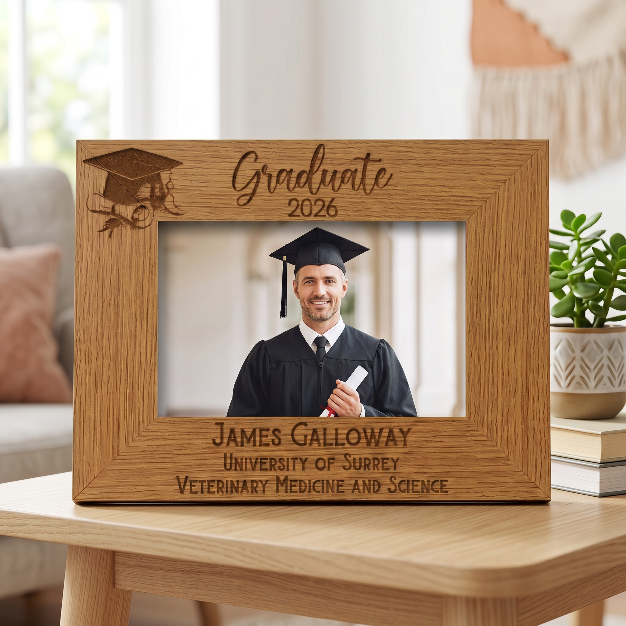 Personalised Graduation Landscape Photo Frame Gift With Hat and Scroll Graduation Photo Frame ukgiftstoreonline