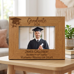 Personalised Graduation Landscape Photo Frame Gift With Hat and Scroll Graduation Photo Frame ukgiftstoreonline