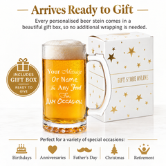 Personalised Beer Stein, 520Ml Engraved Glass Mug, Thumb Handle, Gift Box personalised beer glasses ukgiftstoreonline