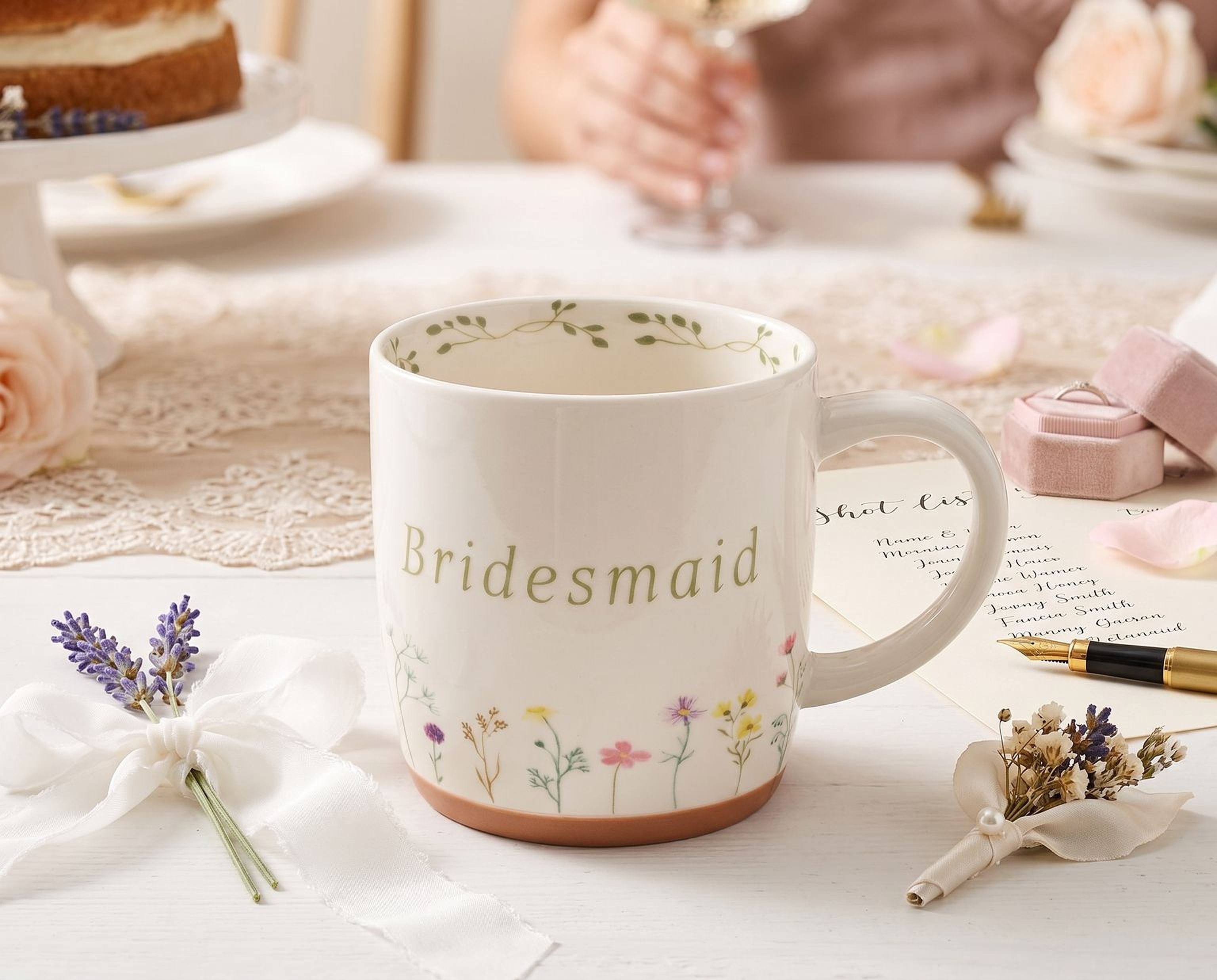 Bridesmaid Gift Mug - Ceramic Coffee Mug With Wildflower Design & Pastel Floral ukgiftstoreonline