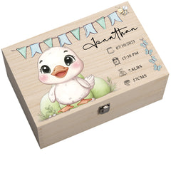 Personalised Wooden Baby Memory Keepsake Box With Cute Animals