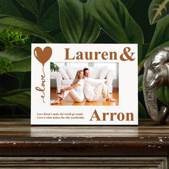 White Engraved Love Heart Picture Photo Frame Heart Gift Landscape