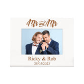 Personalised Mr and Mr Wedding Photo Frame Gift White Wood Finish