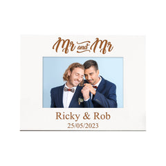 Personalised Mr and Mr Wedding Photo Frame Gift White Wood Finish