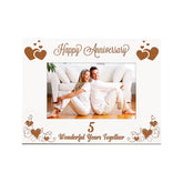 5th Anniversary White Wooden Engraved Photo Frame Gift