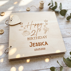 Personalised Birthday Guest Book - Custom Scrapbook Album With Wooden Cover Guest Book ukgiftstoreonline