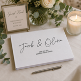 Personalised Wedding Guest Book, Modern Linen Printed, White A4 Guest Book ukgiftstoreonline