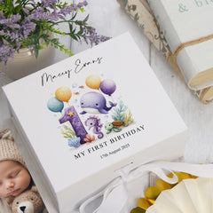 Personalised 1st Birthday Keepsake Memory Box Gift With Sea Mammals