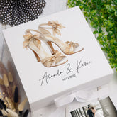 Personalised Wedding Box With Bride's Shoes Design and Ribbon Closure
