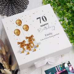 Personalised 70th Birthday Keepsake Memory Box Gold Presents