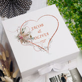 Personalised Wedding Box With Rose Gold Floral Heart and Ribbon