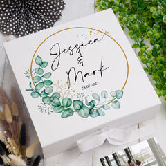 Personalised Wedding Keepsake Box Gift With Wreath and Eucalyptus